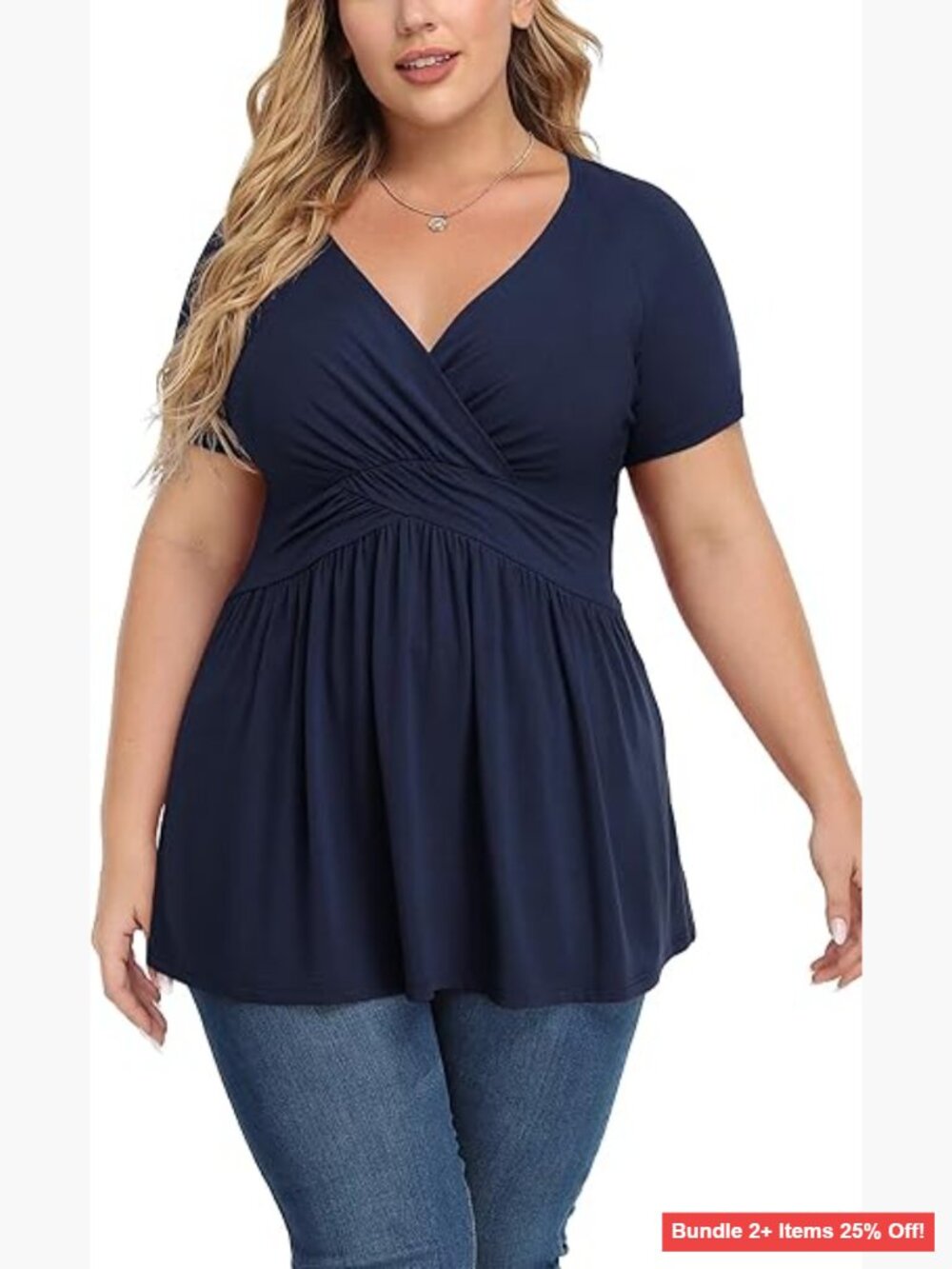 Plus Size Short Sleeve Tunic V-Neck Top Loose Fit Rayon Spandex